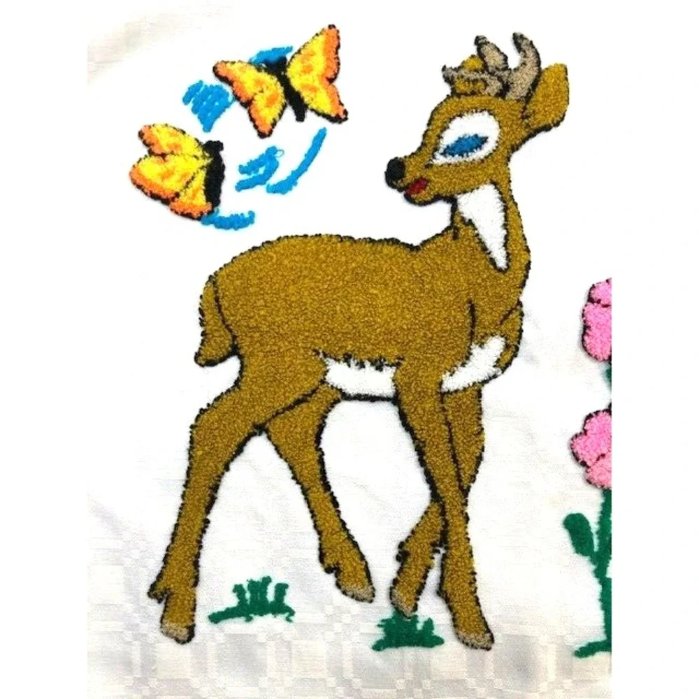 Set of 2 Vtg Pillow Cases w/Deer Butterfly with Flower‎ Punch Stich Handmade
